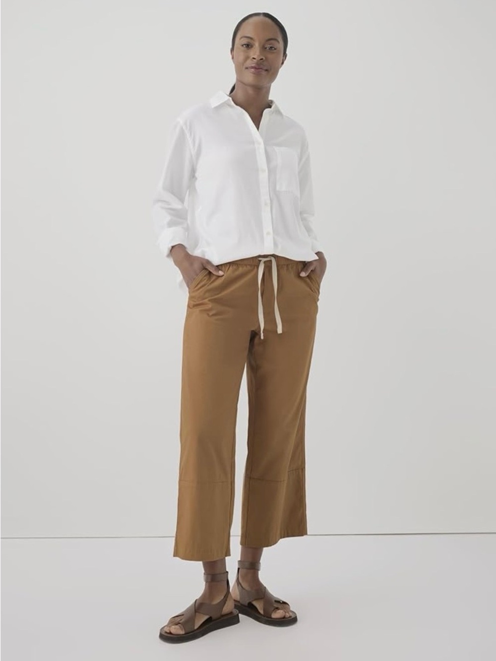 Pact Brown Wide-Leg Drawstring Pants